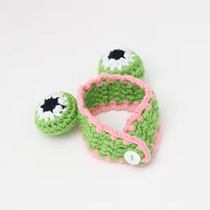 Handcrafted crochet pet bib with cute frog eye design, perfect for cats and dogs daily wear.
