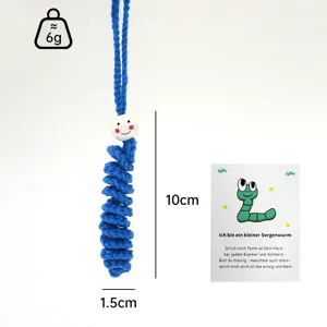 Handmade crochet caterpillar hanging ornament cute wool yarn toy with wooden bead face and card.