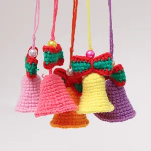 Handmade crochet bell pendant colorful yarn hanging ornament lovely bow knit craft decor item