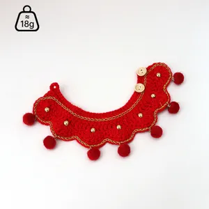 Handmade knitted pet bib red cat dog collar with bells cute crochet decorative item
