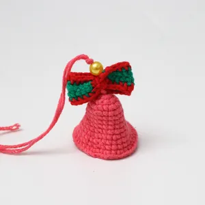 Handmade Knitted Wool Bell Hanging Ornament Crochet Wind Chime Pendant Cute Bow Decor Room Wall Decoration DIY Craft Accessory