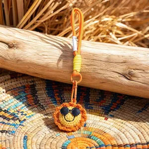 Porte-clés tournesol au crochet fait main avec lunettes de soleil, joli charm sac orange