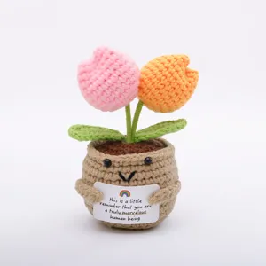 Handmade Crocheted Potted Plant Cute Emotional Support Knotted Flower Tulip Sunflower Rose Desk Decor Crochet Toy Gift