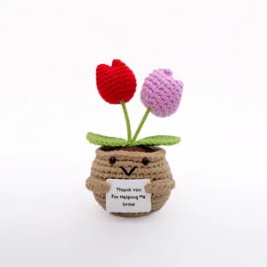 Handmade crochet potted flower toy, cute knitted plant decor gift with appreciation card.