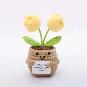 Handmade crochet potted tulip flower doll desktop ornament cute gift plant decor