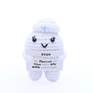 Handmade crochet tooth nurse doll with eyelashes cute knitted toy for dental gift and desk decor