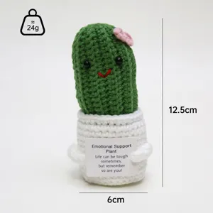 Handmade Knitted Cactus Crochet Doll Cute Potted Plant Positive Energy Wool Yarn Toy With Encouragement Card Gift