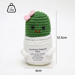 Handcrafted crochet cactus doll with pink bow, emotional support potted plant toy gift for home.