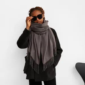 Solid color imitation cashmere long scarf with tassels, warm winter fashion casual shawl for women.