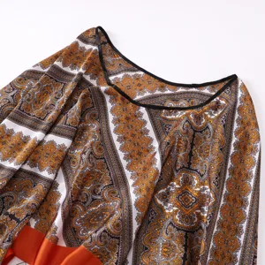 Retro paisley print women pullover scarf stylish black trim elegant sun protection shawl