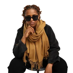 Solid color imitation cashmere scarf for women winter warm long tassel shawl fashion