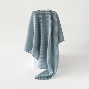 Blue-grey pleated scarf for women, elegant solid color daily fashion accessories.