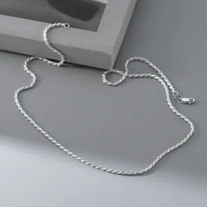 Silver rope chain necklace for men and women, minimalist S925 sterling silver chain jewelry.