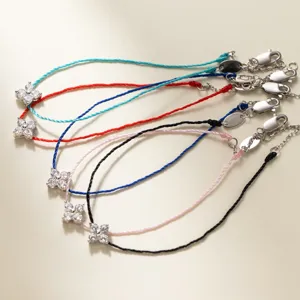 925 Sterlingsilber Klee Armband Süß Strass Kordelkette Verstellbar Mode Handschmuck Für Damen Geschenk