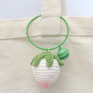 Handmade Crochet Strawberry Keychain Cute Knitted Yarn Bag Charm Car Key Pendant Aesthetic Gift For Women Girls