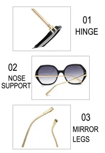 Sonnenbrille Detailansicht mit filigranem Metallscharnier und Farbverlaufgläsern.