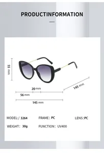 Modische Katzenaugen-Sonnenbrille mit Kontrastrahmen und UV400-Schutz, elegante Detailansicht.