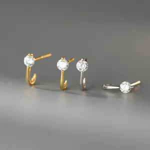 Orecchini a Bottone a Forma di J in Argento Sterling S925 Minimalisti Lineari con Strass per Donna Moda Pendolare Eleganti Gioielli da Orecchio