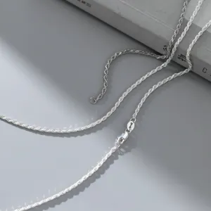 Detailed close-up view of the S925 sterling silver rope chain necklace, showing fine craftsmanship.