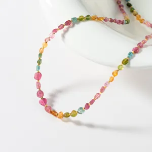 S925 Silver Colorful Tourmaline Beaded Necklace Dainty Niche Design Jewelry Elegant Style