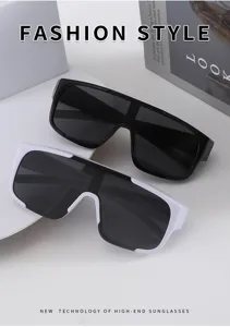 Detailansicht von Oversized-Schild-Sonnenbrillen mit durchgehendem Glas für Outdoor-Sport.