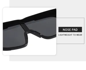 Große einteilige Sonnenschutzbrille Detail, leichtes Nasenpad Design für Outdoorsport.
