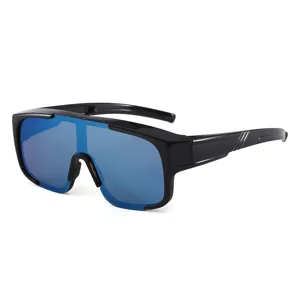 Große einteilige Sportsonnenbrille für Outdoor-Radfahren, blaugespiegelte Gläser.
