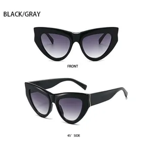 Modische schwarze Cat-Eye Sonnenbrille mit grauen Farbverlaufgläsern, stilvoller UV-Schutz.