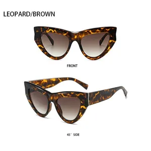 Modische Sonnenbrille mit Leo-Muster im Cat-Eye-Stil für Damen, trendige große Eyewear.