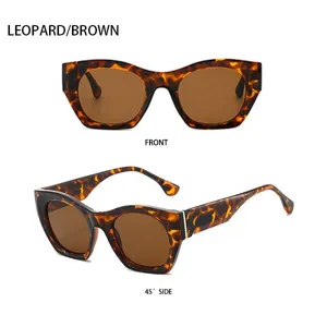Detailansicht trendiger Retro-Cat-Eye-Sonnenbrille mit schickem Leopardenrahmen.