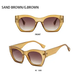 Schicke, klobige Katzenauge-Sonnenbrille in Sandbraun für einen stilvollen Retro-Look.