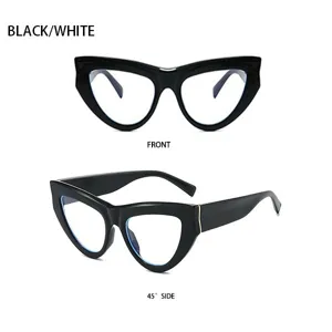 Detailansicht der trendigen schwarzen Cat-Eye-Brille mit kühnem dicken Rahmen und Stil.