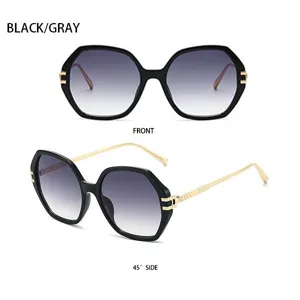 Nahaufnahme modischer Oversize-Metallsonnenbrille mit Farbverlaufsgläsern und feinen Bügeln.