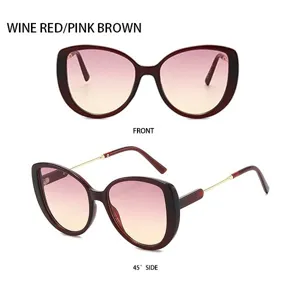 Detailansicht der stilvollen Cat-Eye-Sonnenbrille mit Farbverlaufsgläsern und Rand.
