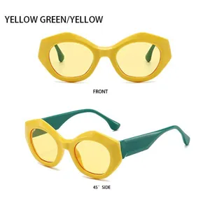 Detailansicht der trendigen bunten Polygon Kleinrahmen Sonnenbrille für Party und Mode.