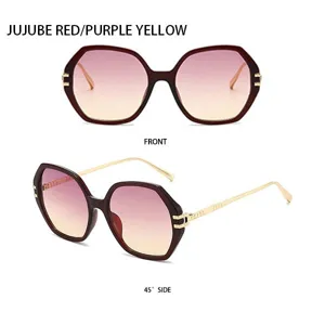 Modische übergroße Metall Sonnenbrille mit modischem Farbverlauf für Damen UV Schutz.