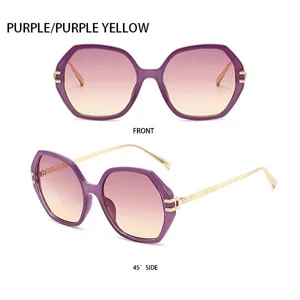 Modische übergroße polygonale Metall Sonnenbrille mit Farbverlaufslinsen stilvolle Retro Brille.