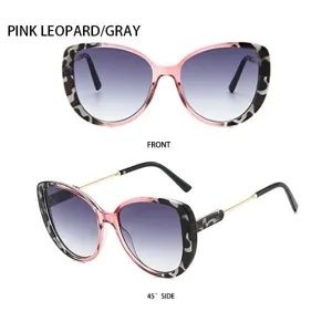 Modische rosa Leo Katzenauge Sonnenbrille mit grauen Gläsern für Damen Retro Stil UV Schutz