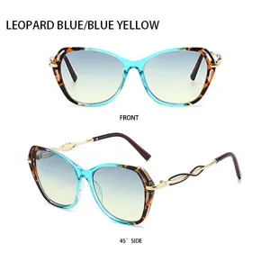 Modische Oversize-Sonnenbrille mit Farbverlauf und hohlen Metallbügeln im Leo-Look blau