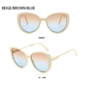 Stylische Katzenaugen Sonnenbrille mit Farbverlauf Gläsern Retro Kontrastrahmen Damen