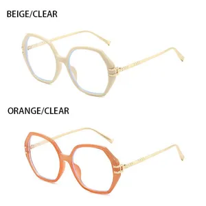 Große polygonale Metall Optik Brille Mode Vintage klare Gläser Brillen Detailansicht.