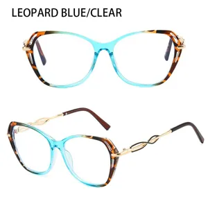 Grosse Leopard Blau Transparente Brille mit hohlem Metallbuegel fuer Damen im Alltag