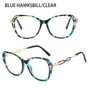 Blaues Hawksbill klares Brillenmontage großes Gestell hohler Metallbügel optische Brille