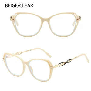 Modische große Brille mit hohlen verdrehten Metallbügeln in beiger klarer Ausführung