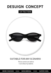 Schwarze Katzenauge Sonnenbrille für Damen schmaler Rahmen UV-Schutz Vintage ovale Mode