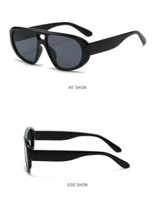Detailansicht der schwarzen Piloten-Sonnenbrille aus 45-Grad- und Seitenwinkeln.