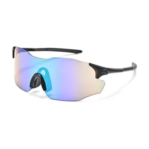 Occhiali da sole sportivi unisex ciclismo protezione UV antivento lente colorata schermo nero