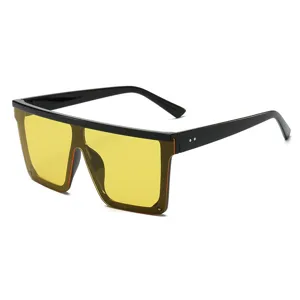 Große flache Sonnenbrille mit gelben Gläsern Retro Mode Brille für Reisen im Freien