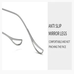 Nahaufnahme von minimalistischen Metall-Brillenbügeln mit rutschfestem Ausschnitt für Komfort.
