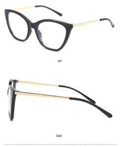 Retro Katzenaugen Brille mit schwarzem Gestell und goldenen Bügeln für Damen Mode.